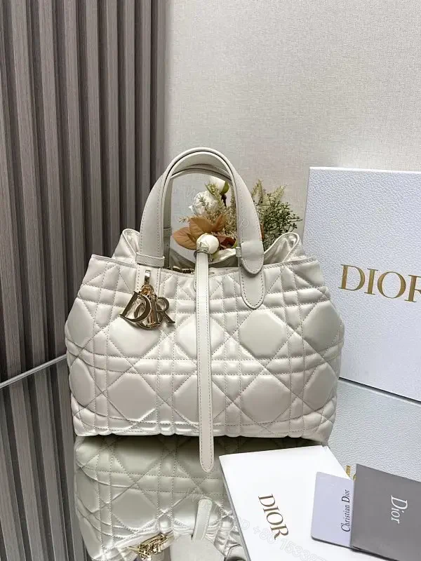 Soft Quilted Dome Handbag, Ivory Leather, Couture-Inspired, Gold Charm, Handbag — view 1