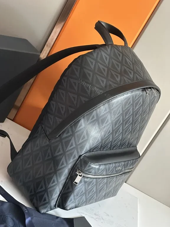 View 5 of Geometric Charcoal Dior-Style Backpack with Premium Leather Trim