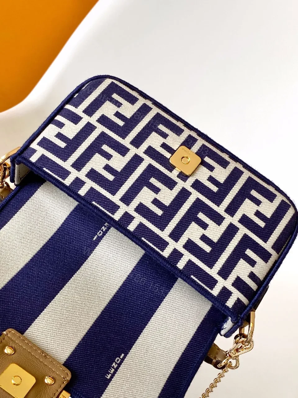 View 4 of Navy Monogram Crossbody: Luxe Navy-Cream, Gold Hardware, Compact Chic
