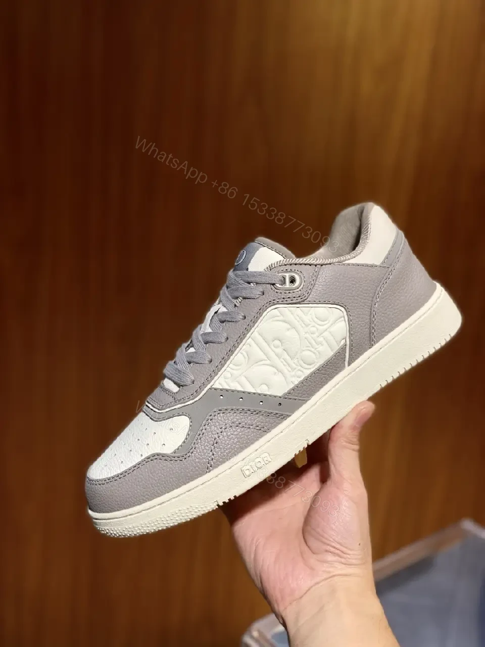 View 4 of Low-Profile Luxury Trainer with Monogram Panels, Grey-Cue Sneakers