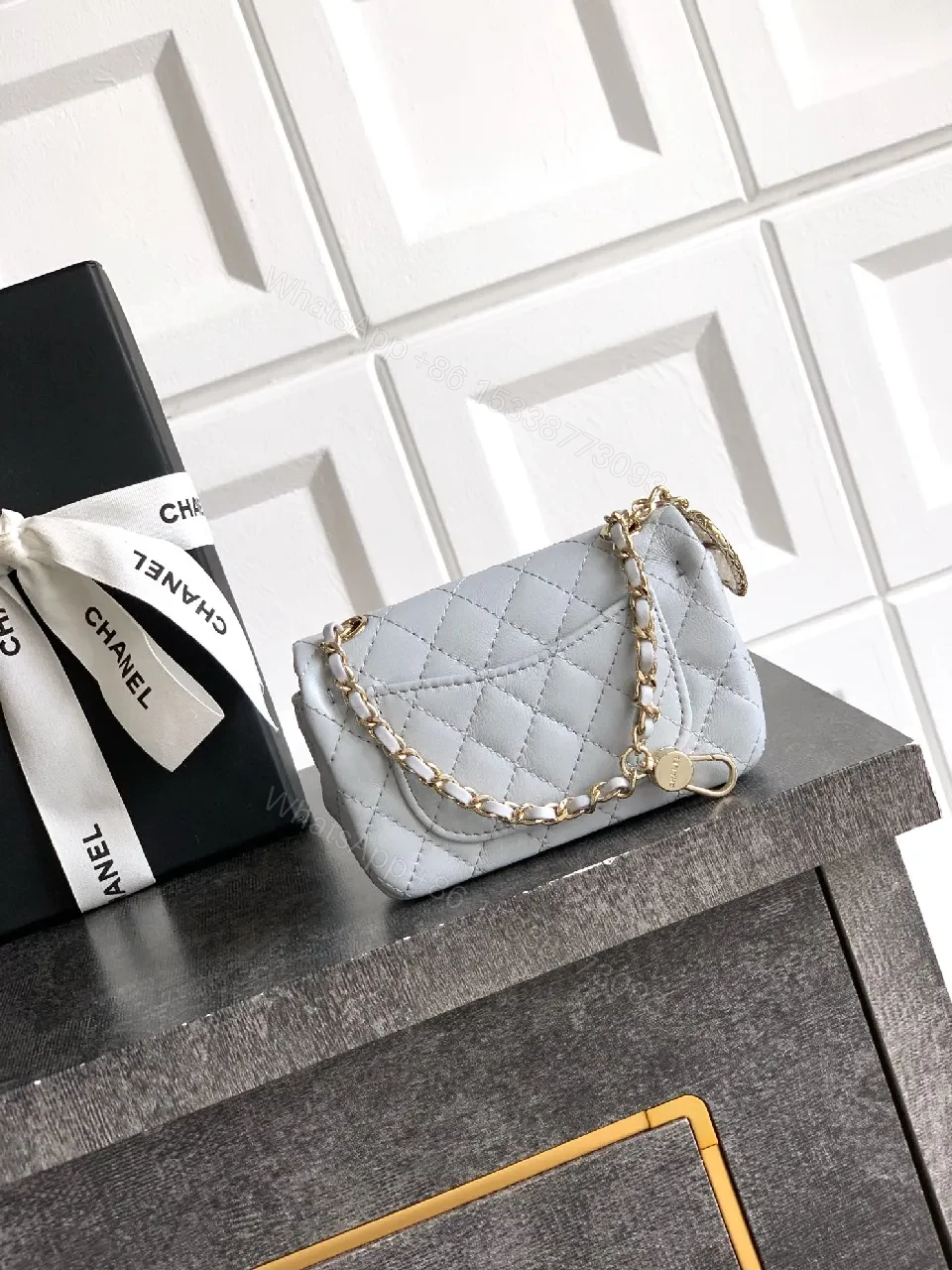 View 7 of Quilted Shoulder Bag with Chain Detail - Petite Chic