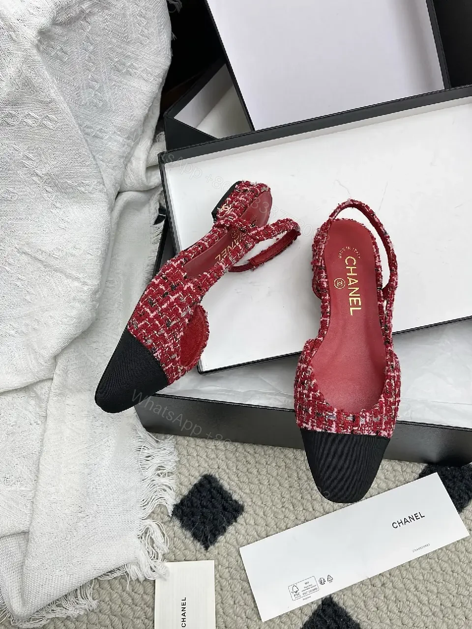View 8 of Red & Black Tweed Slingback Heels with Luxury Details