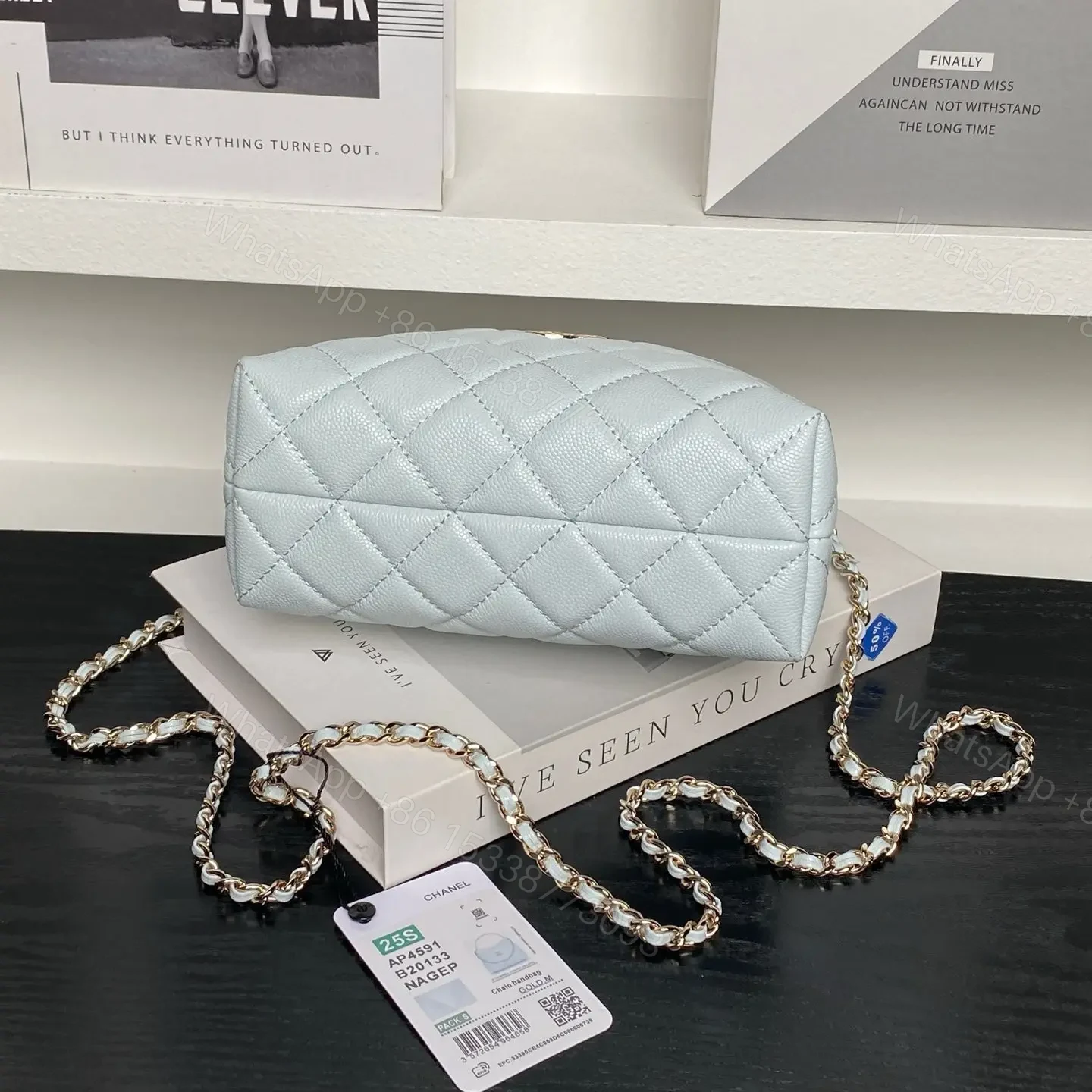 View 5 of Chanel Small Hobo Bag in light blue quilted calfskin