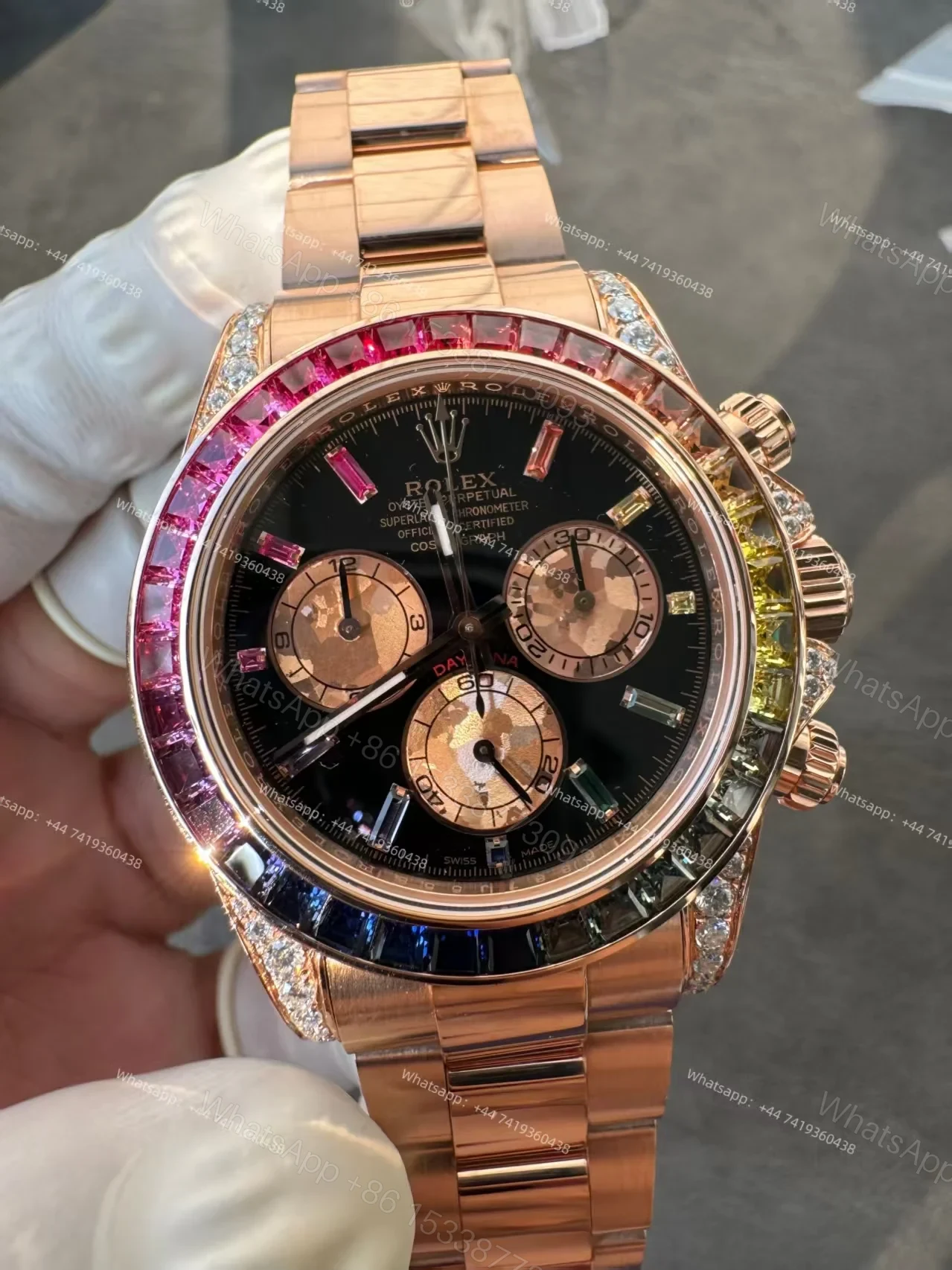 View 6 of Rolex Super Clone Rainbow Daytona 1:1 Replica Watch – 18K Rose Gold