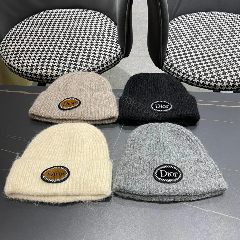 View 4 of Black Knit Beanie, Dior Patch, Subtle Luxury Winter Accessory