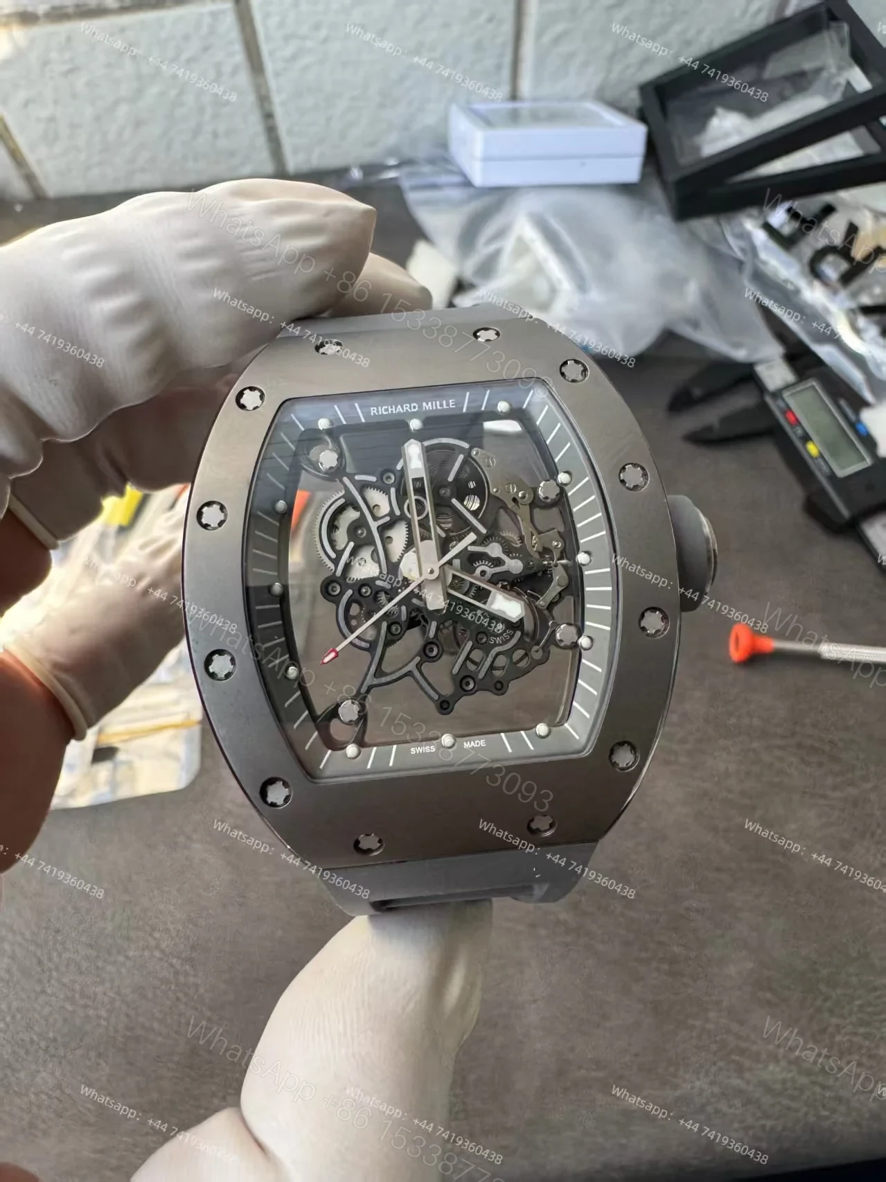 View 10 of Richard Mille RM 055 Grey Ceramic Vaucher Free-Sprung Grey Rubber Strap Custom Super Clone