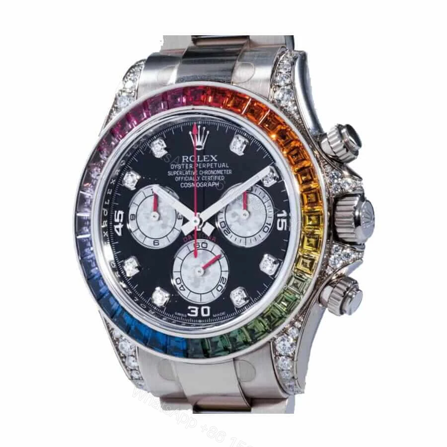 View 2 of Rolex Cosmograph Daytona 116509 Super Clone: 40mm White Gold Black Diamond Dial