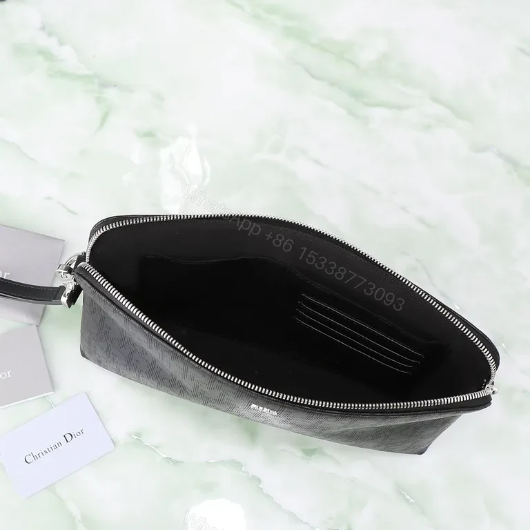 View 5 of Black Dior Monogram Zip Clutch: Sleek, Secure, Multifunctional Carry