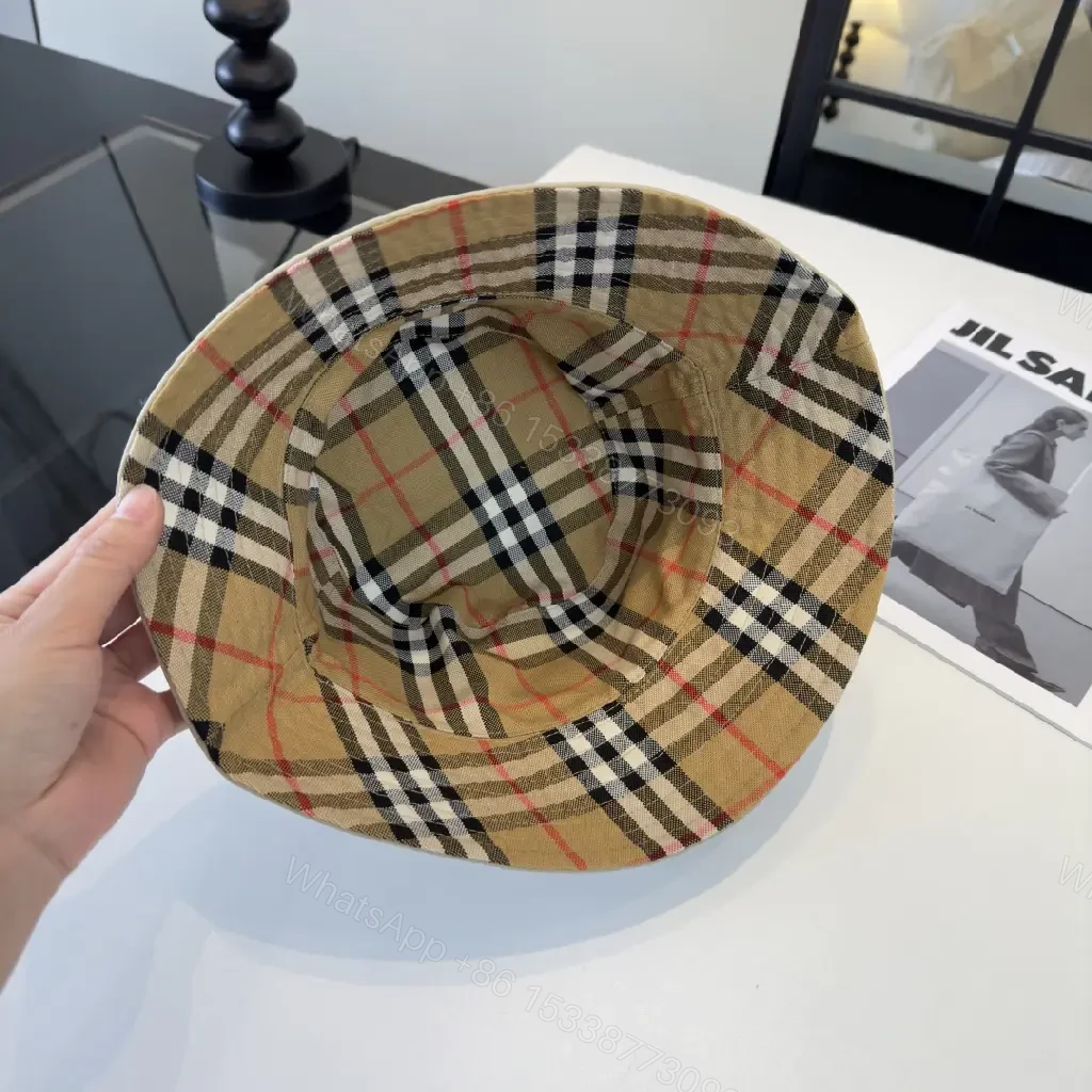 View 6 of Light Beige Khaki Bucket Hat with Embroidered Logo, Burberry Style