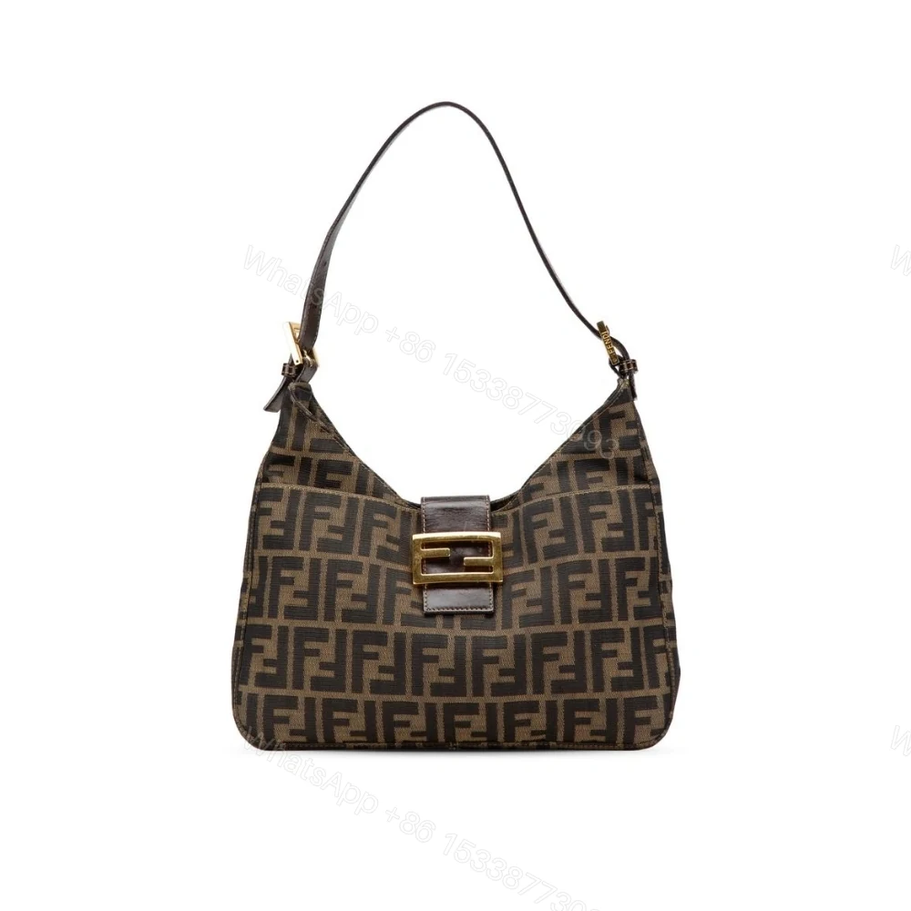 Fendi Zucca Baguette Canvas Leather Shoulder Bag Dark Brown 30cm — view 1