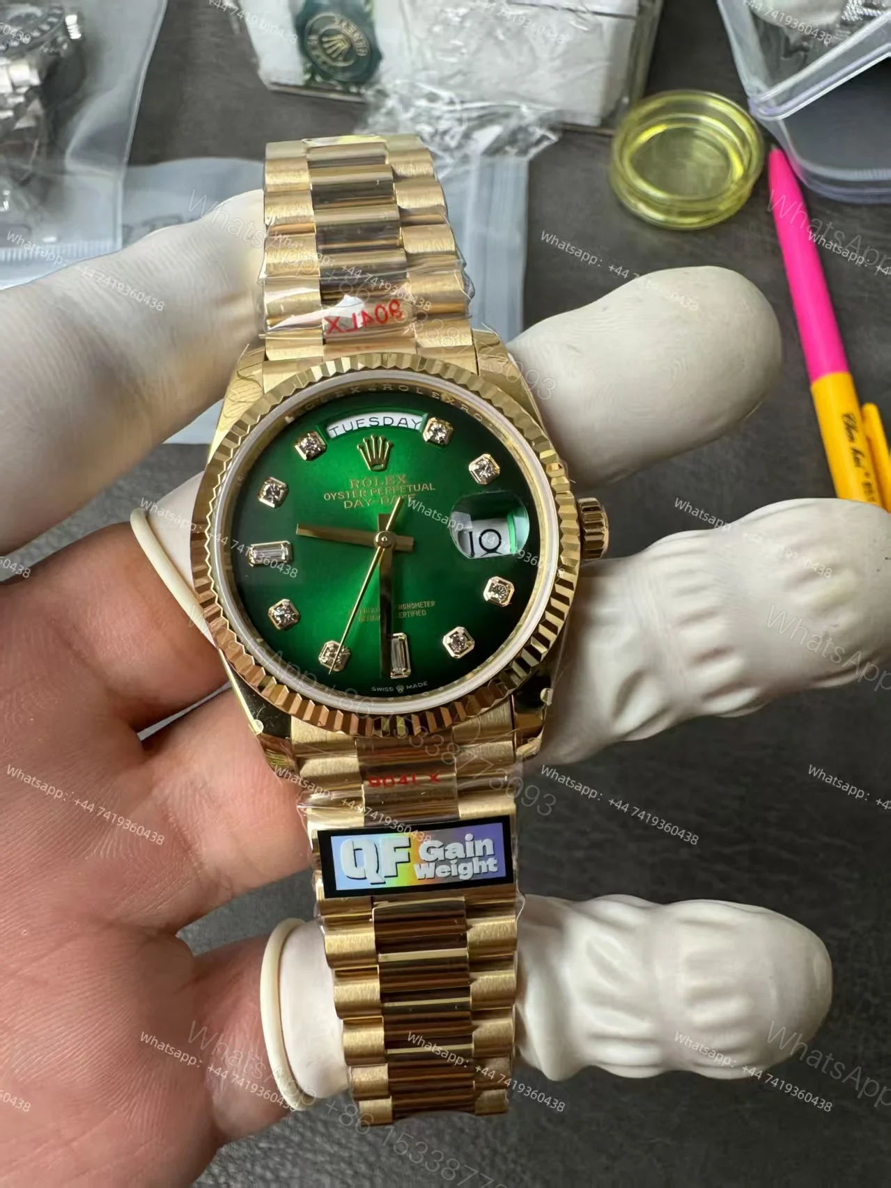 View 4 of Rolex Day-Date M128238-0069 1:1 Replica Diamond Green Gradient Dial 36MM 3255 Movement Presidential Bracelet Super Clone Watch