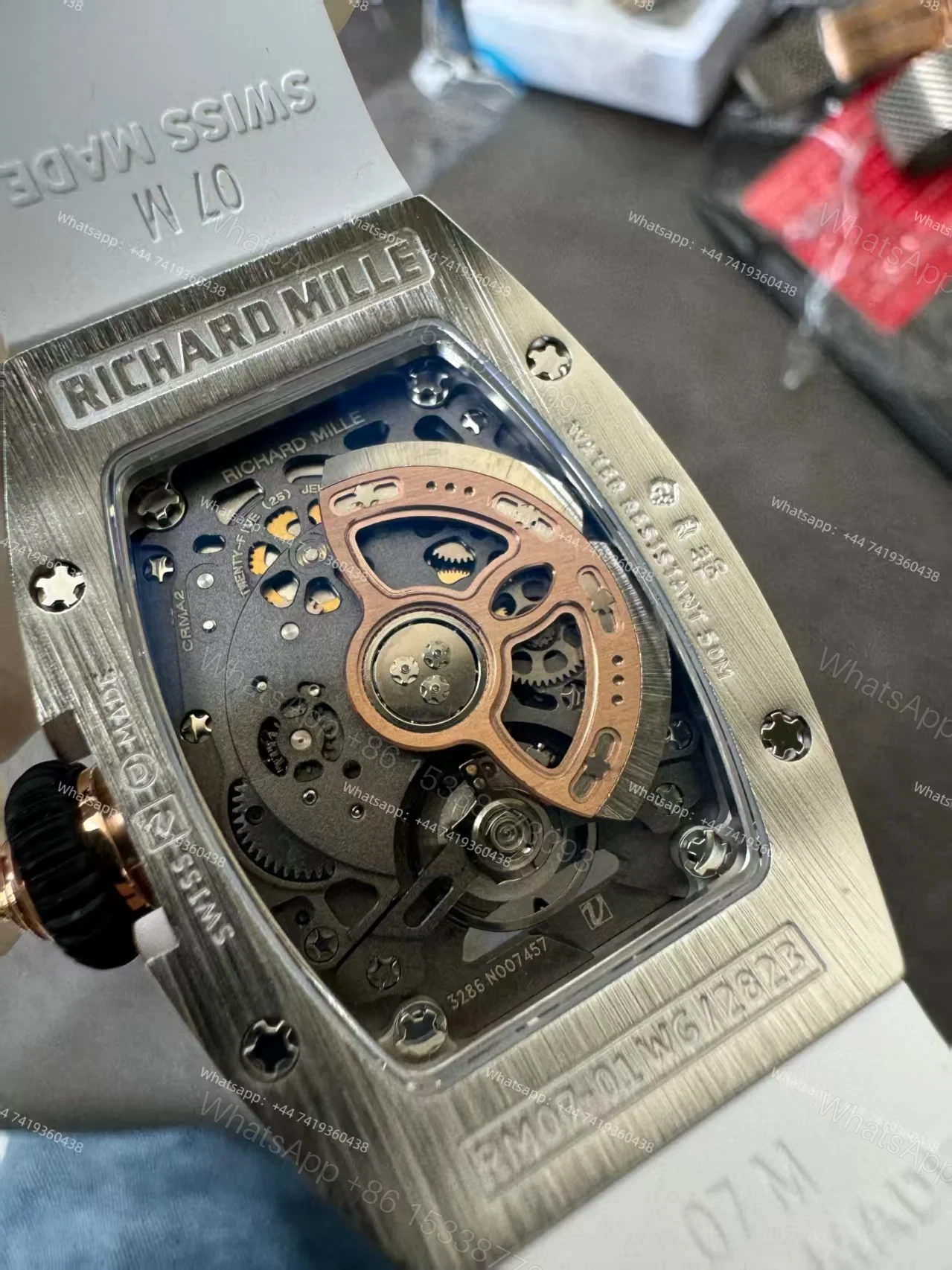 View 10 of Super Clone Richard Mille RM 07 Full Diamond 1:1 Replica Watch with White Rubber Strap