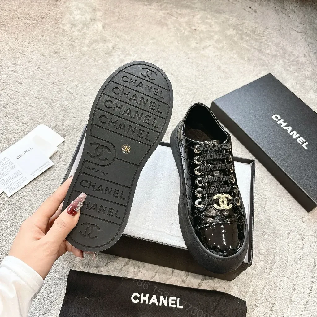 View 9 of Glossy Patent Leather Low-Tops with Gold Logo Hardware Sneakers