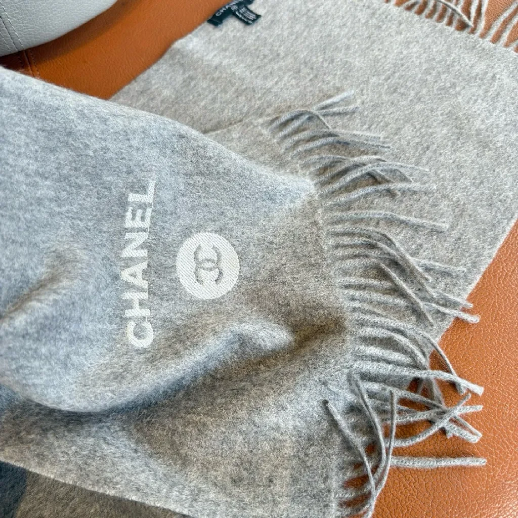 View 2 of Charcoal Wool-Blend Scarf: Luxe, Fringed, Subtle Logo