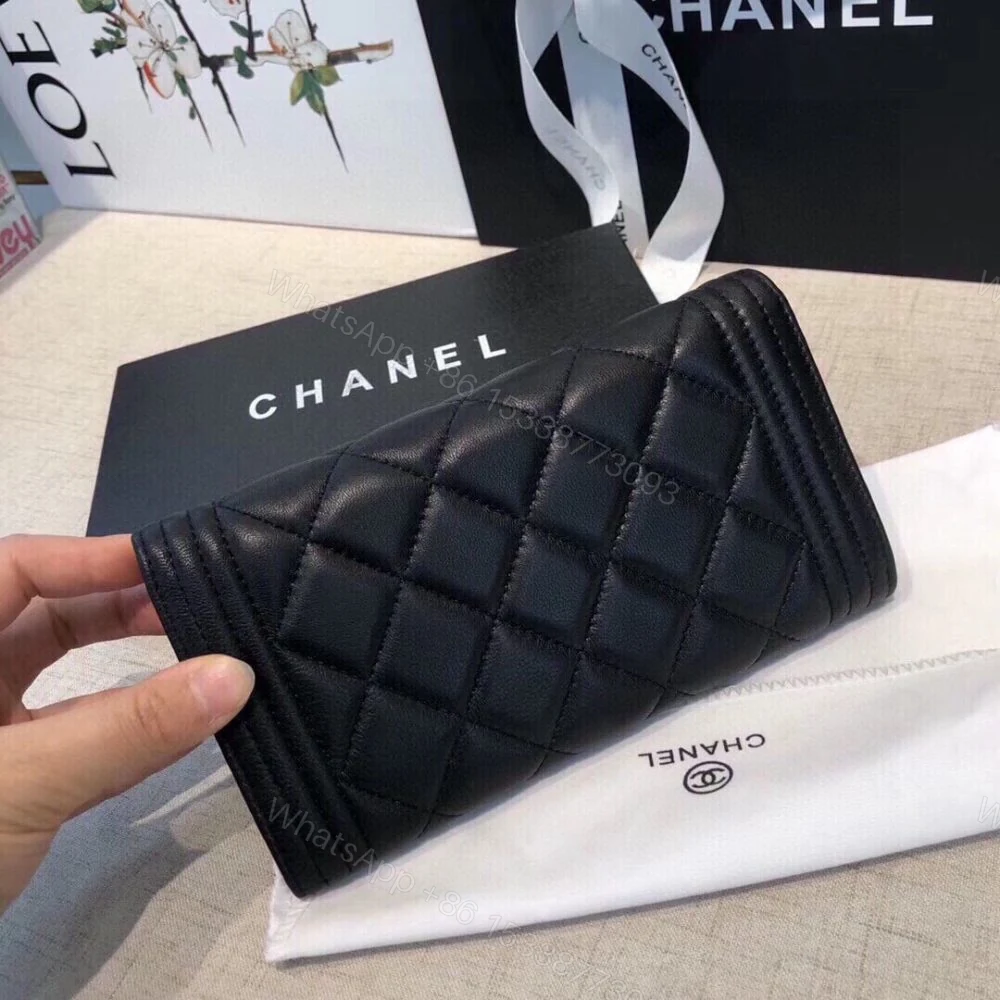 View 7 of Chanel Boy Flap Long Wallet Ruthentium Hardware Black 19Cm