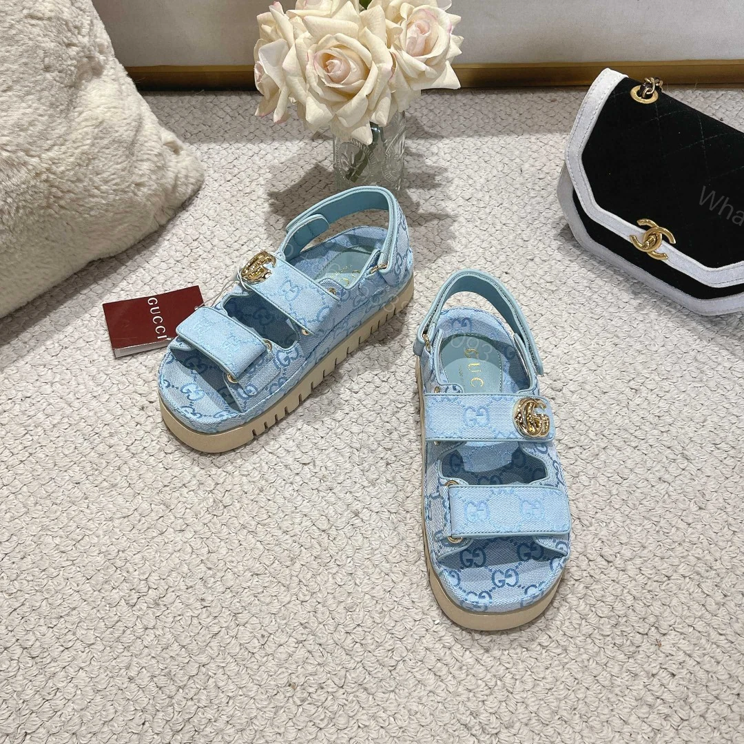 View 5 of GUCCI WOMEN’S SANDAL WITH DOUBLE G LIGHT BLUE 816630 FAD9G 4956