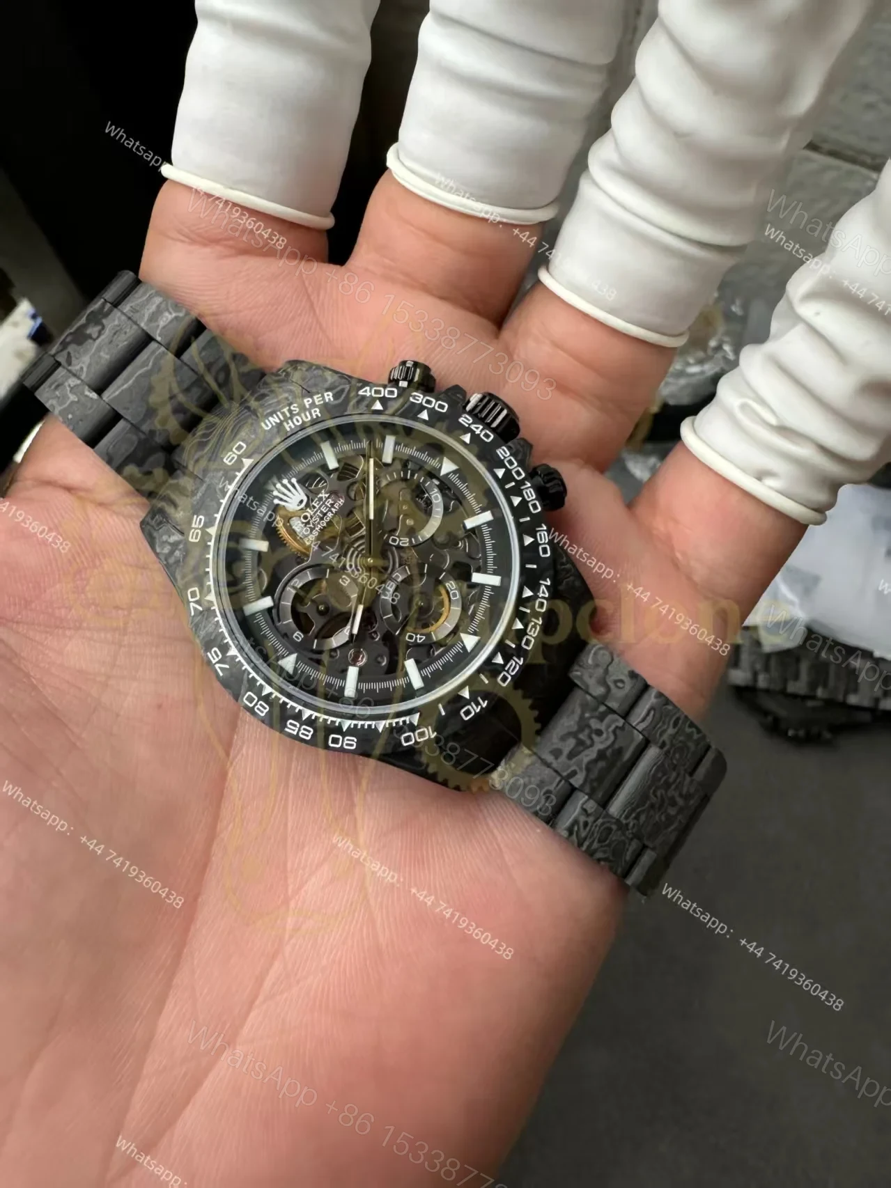 View 4 of Rolex Super Clone Carbon Fiber Daytona Skeleton Black & White Bezel Carbon Bracelet