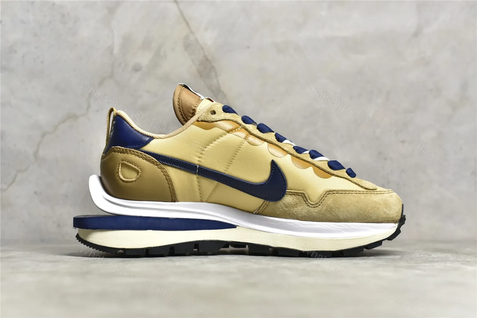View 3 of Sacai × Nike VaporWaffle “Sesame and Blue Void” Replicas