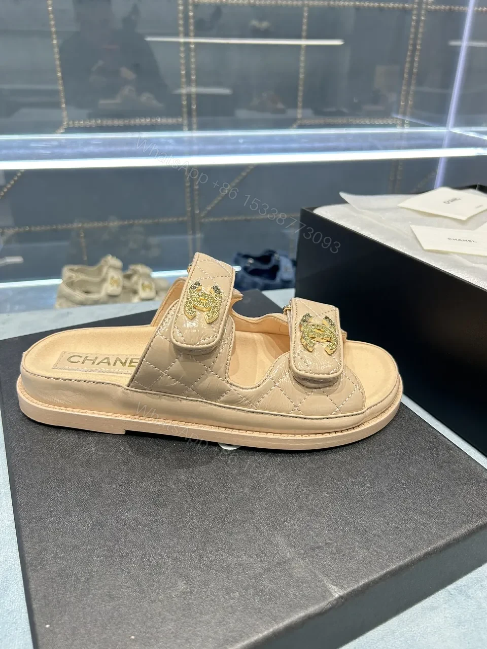 View 2 of Gold-Trim Quilted Sandals: Two-Strap Couture Vibe footwear