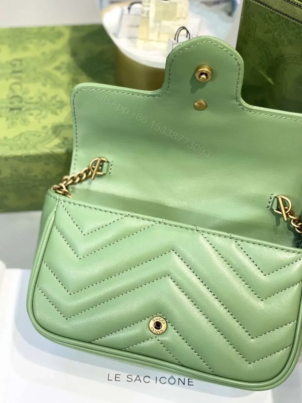 View 2 of Gucci Marmont Women’s Super Handbag Avocado Color 22cm