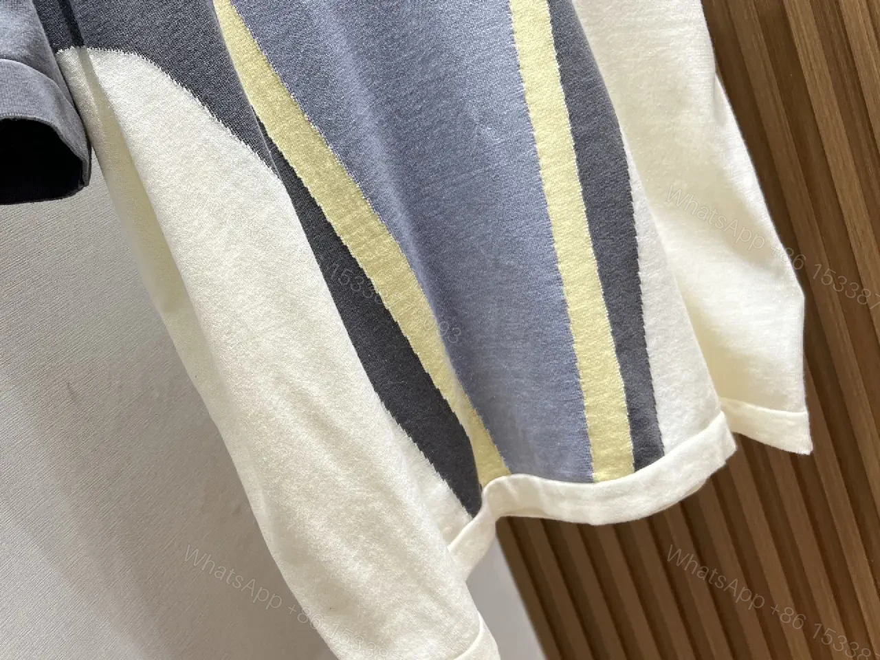 View 4 of Colorblocked Cotton Blend Tee with Subtle Embroidery