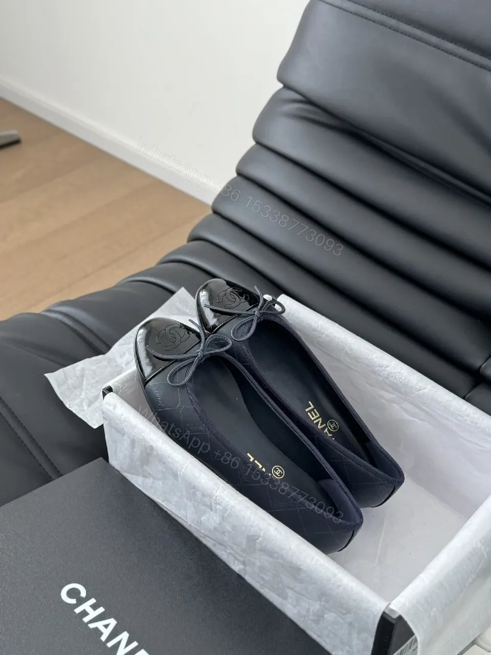 View 7 of Navy Velvet Ballet Flats with Logo Bow – Luxe Comfort