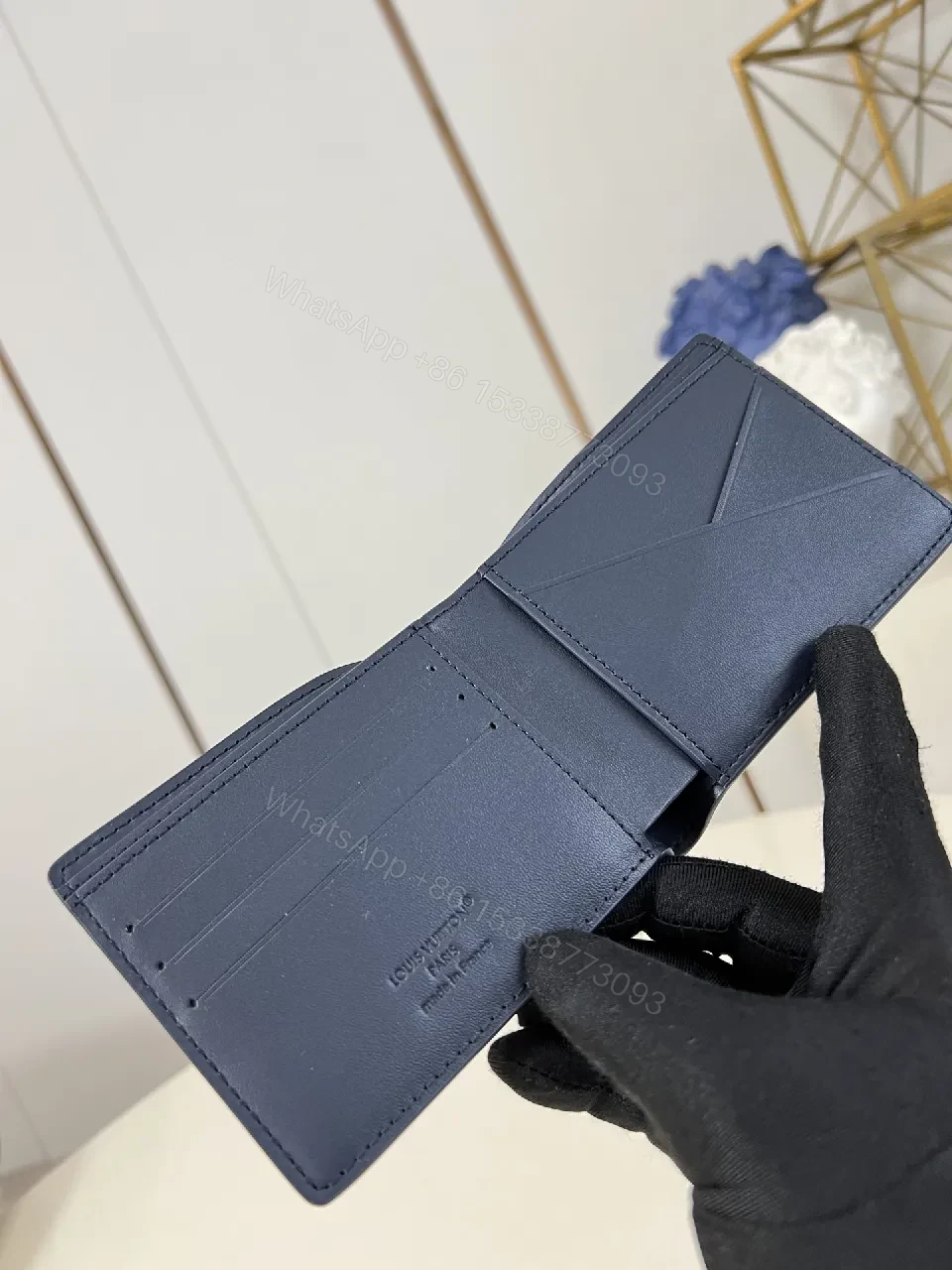 View 2 of Navy Leather Monogram Wallet — Compact Luxury, Everyday Function