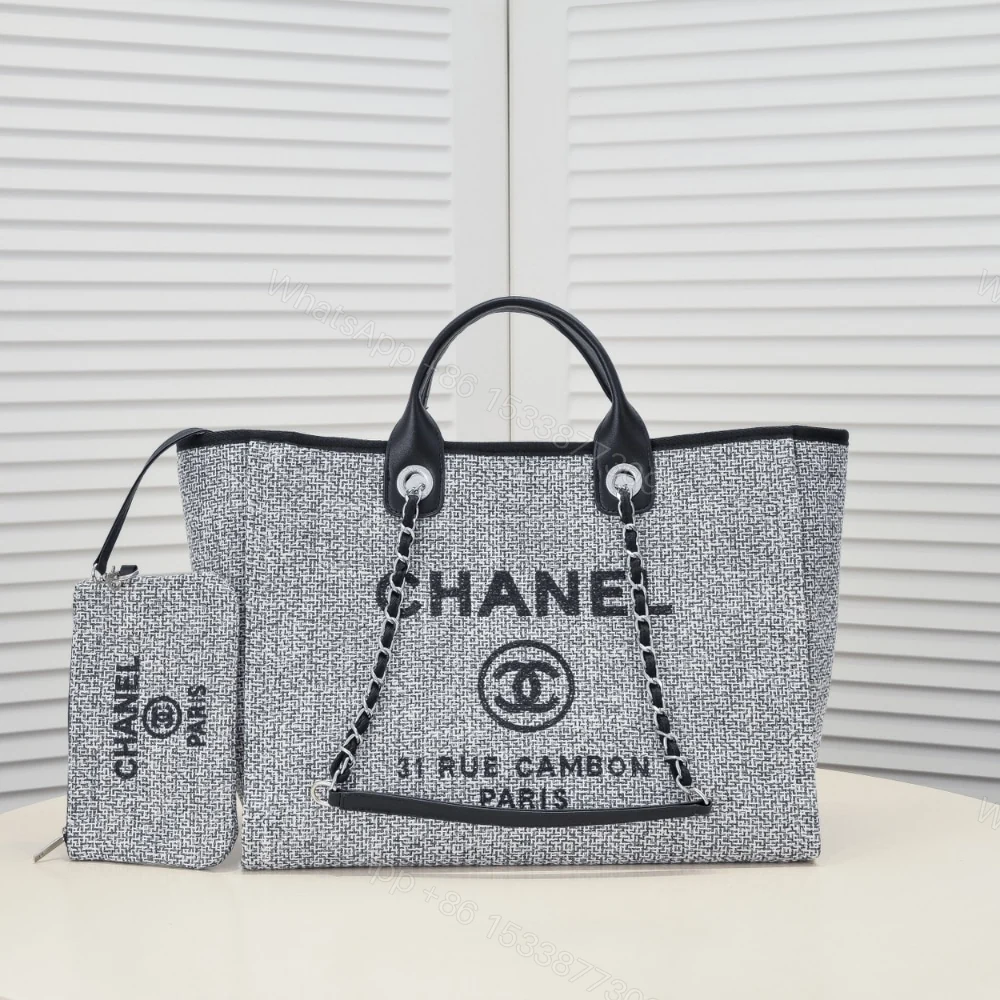 View 2 of Chanel Large Deauville Tote Bag Bicolor Gray 40Cm