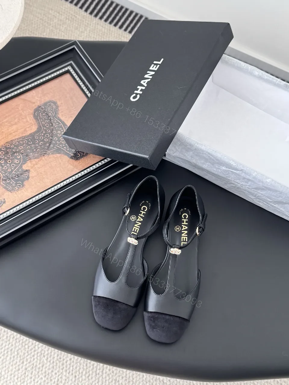 View 7 of Black Leather Slingback Heel with Pearl Trim