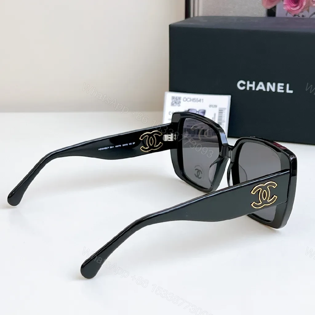 View 5 of Oversized Black Acetate Sunglasses with Gold Logo Detail