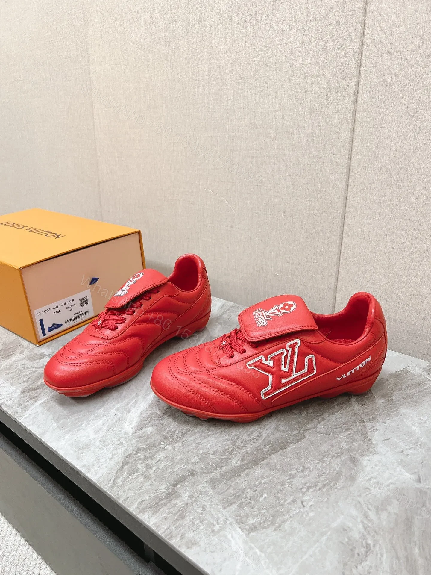 View 3 of LV Women Red Leather Sneakers