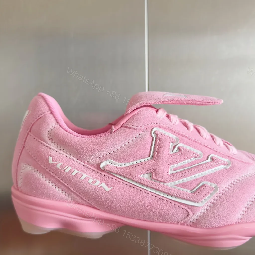 View 9 of Soft Pink Suede Luxe Sneakers with LV Detailing, High‐Top Comfort