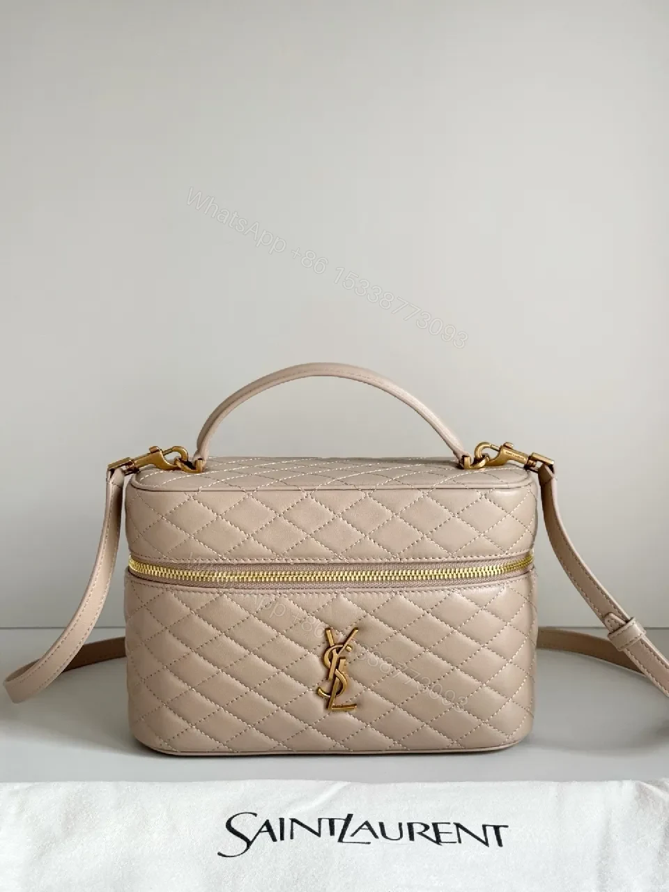 Quilted Blush Mini Bag with Gold Hardware, Elegant Crossbody — view 1