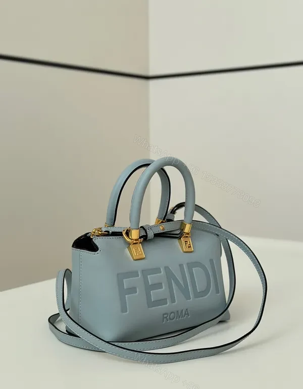 View 3 of Blue Leather Fendi Roma Satchel: Structured Luxury Crossbody