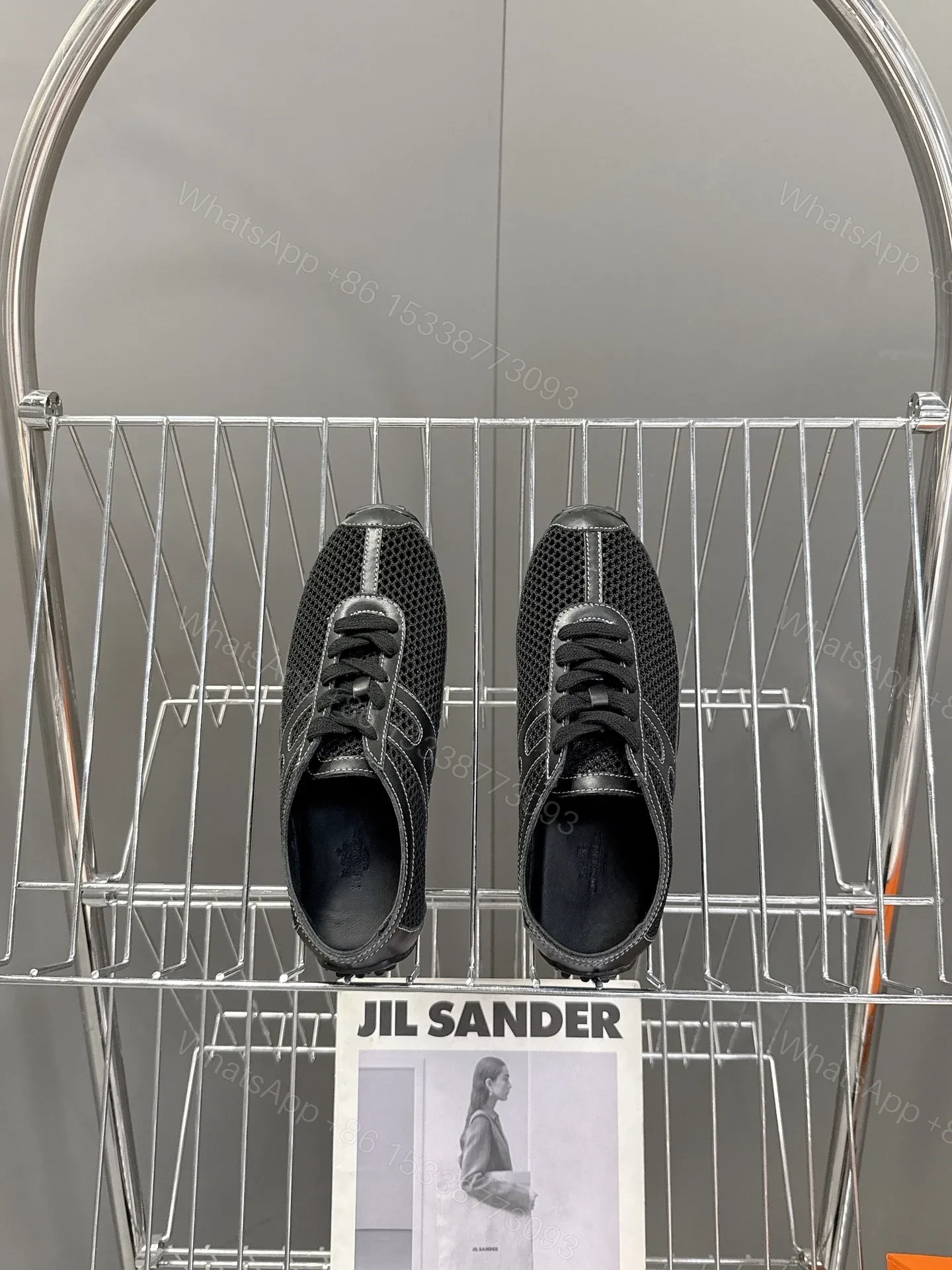 View 2 of Hermes Women Black Mesh Leather Sneakers