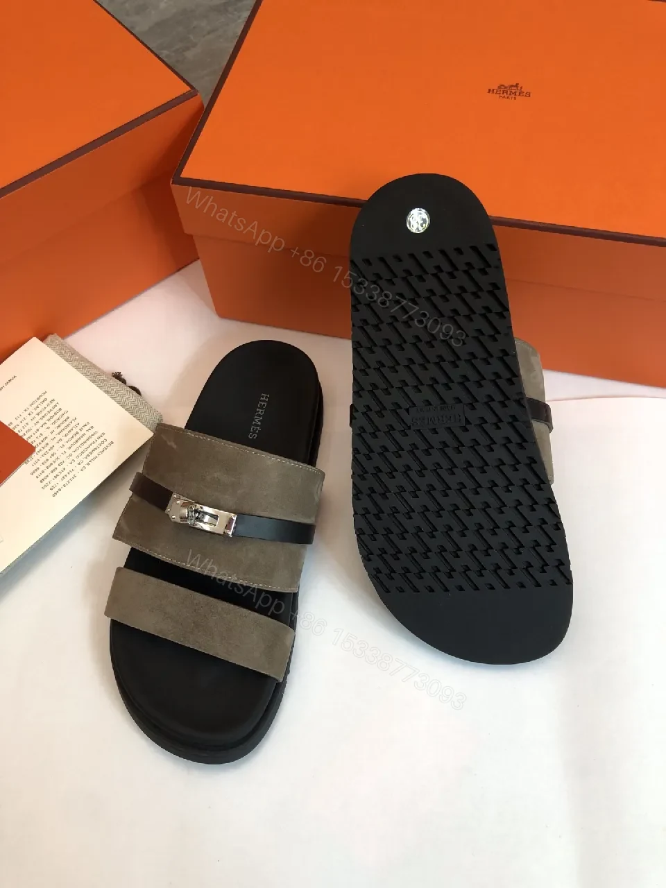 View 2 of Taupe Suede Sandals with Signature Hardware - Everyday Luxury Sandals