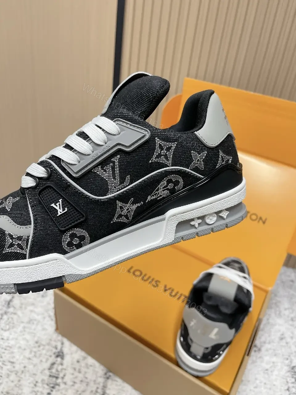 View 6 of Monochrome Velour LV High-Top Sneaker with Monogram Comfort