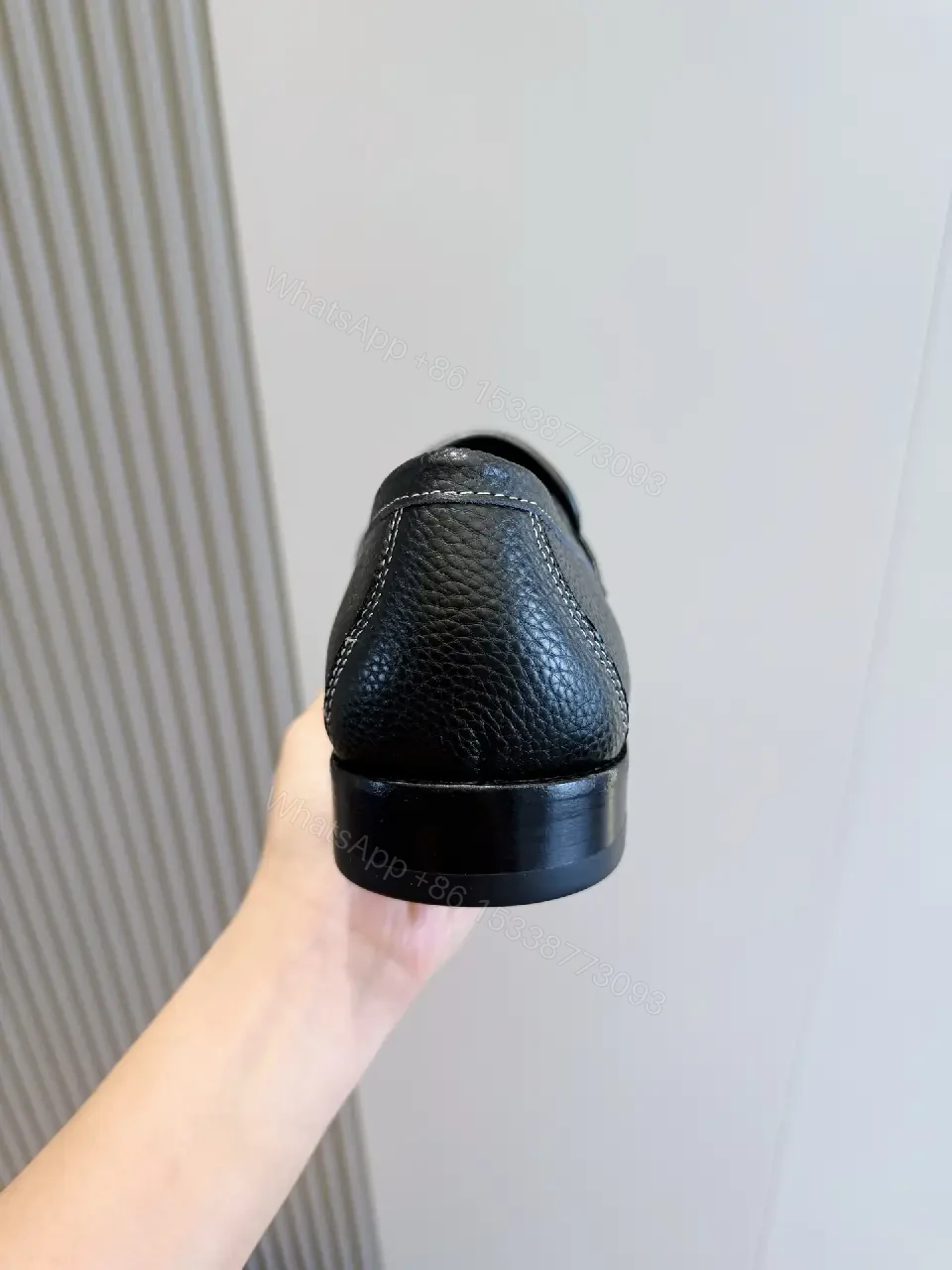 View 5 of Black Leather Loafers Louis-like Logo Comfort Slip-ons