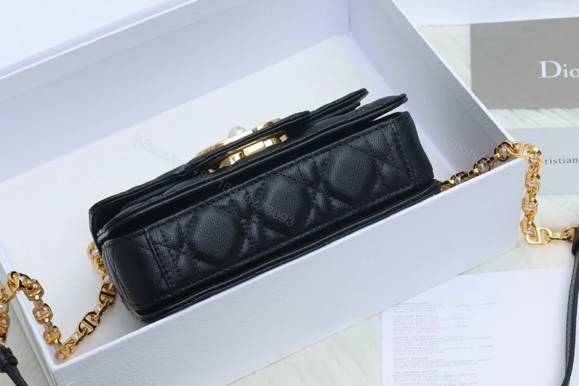 View 8 of Black Micro-Quilt Leather Shoulder Bag with Gold Hardware