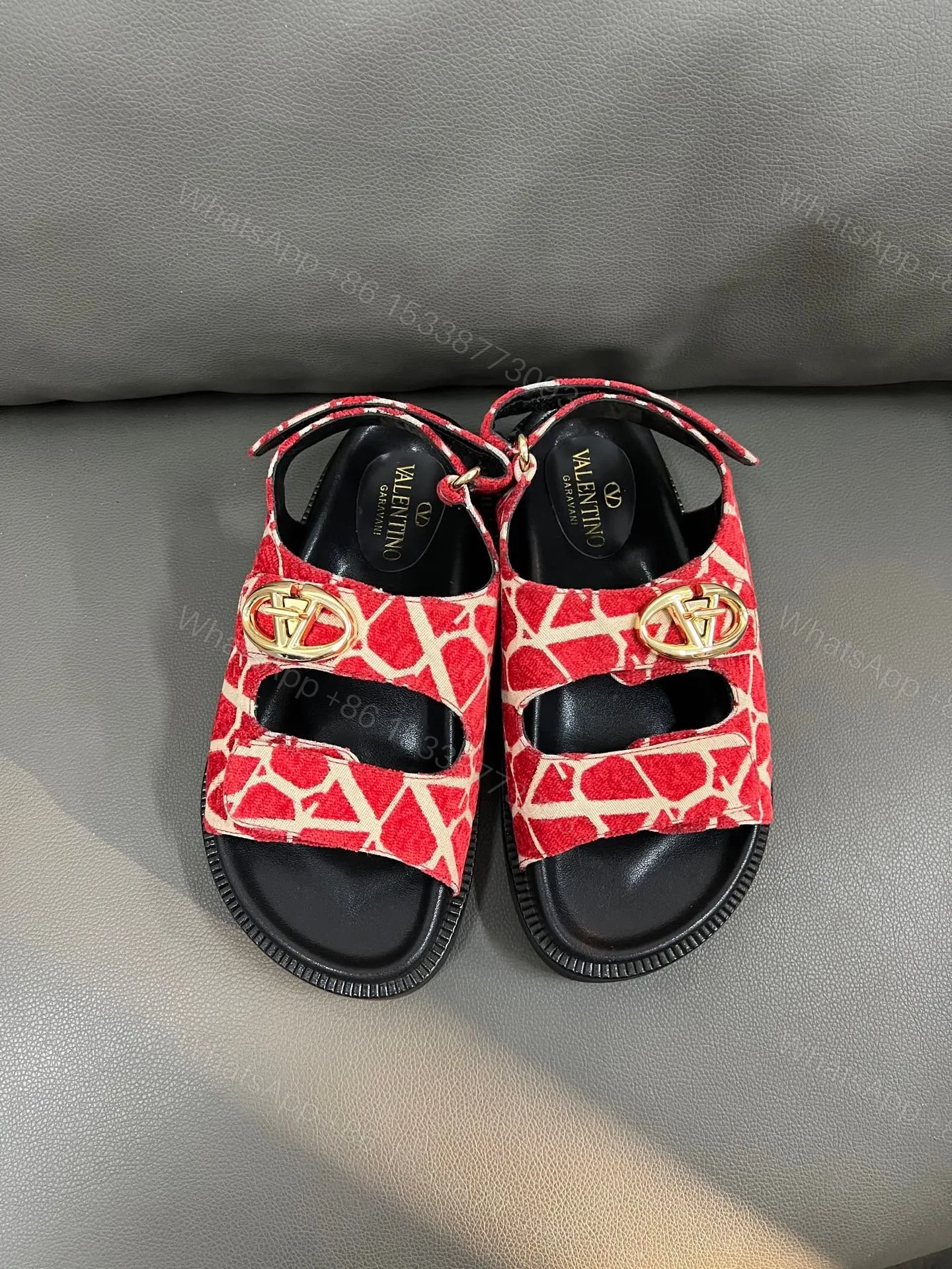 Valentino Women Red Patterned Fabric Sandals — view 1