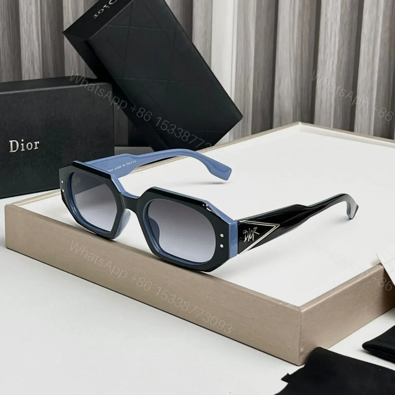 Dior Rectangular Sunglass Black-Blue Frame — view 1