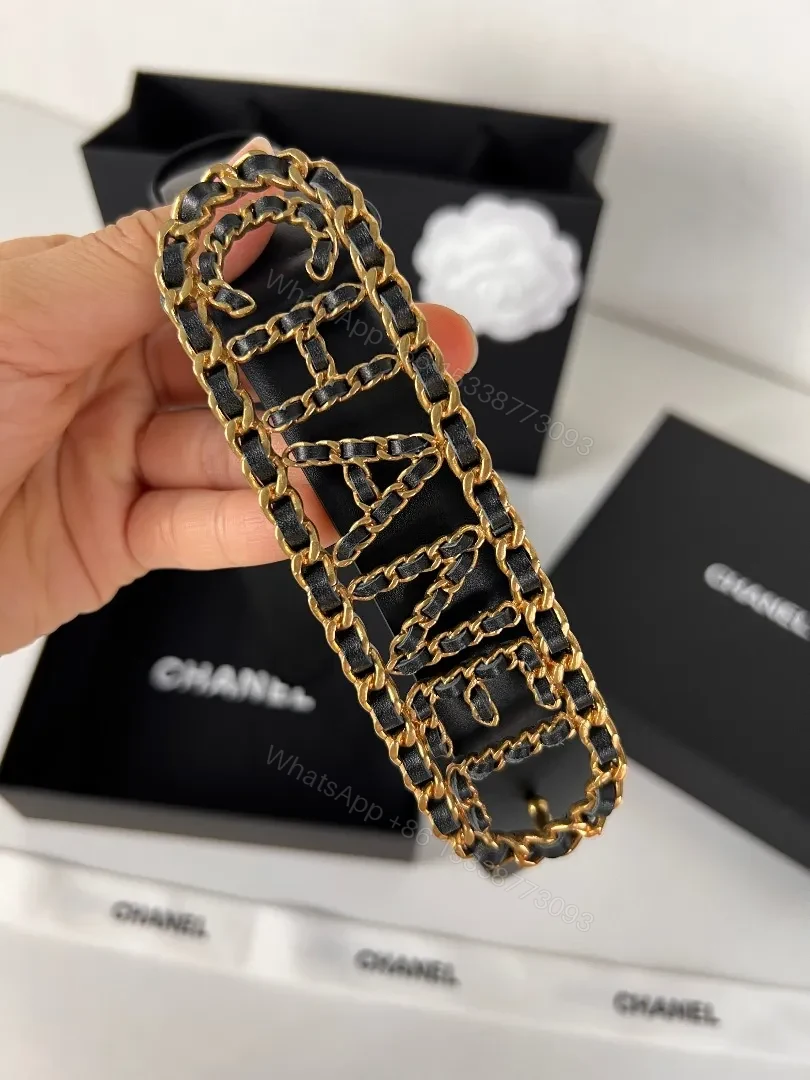 View 3 of Gold Chain Belt: Black Leather, Luxe Minimalist Style, Adjustable