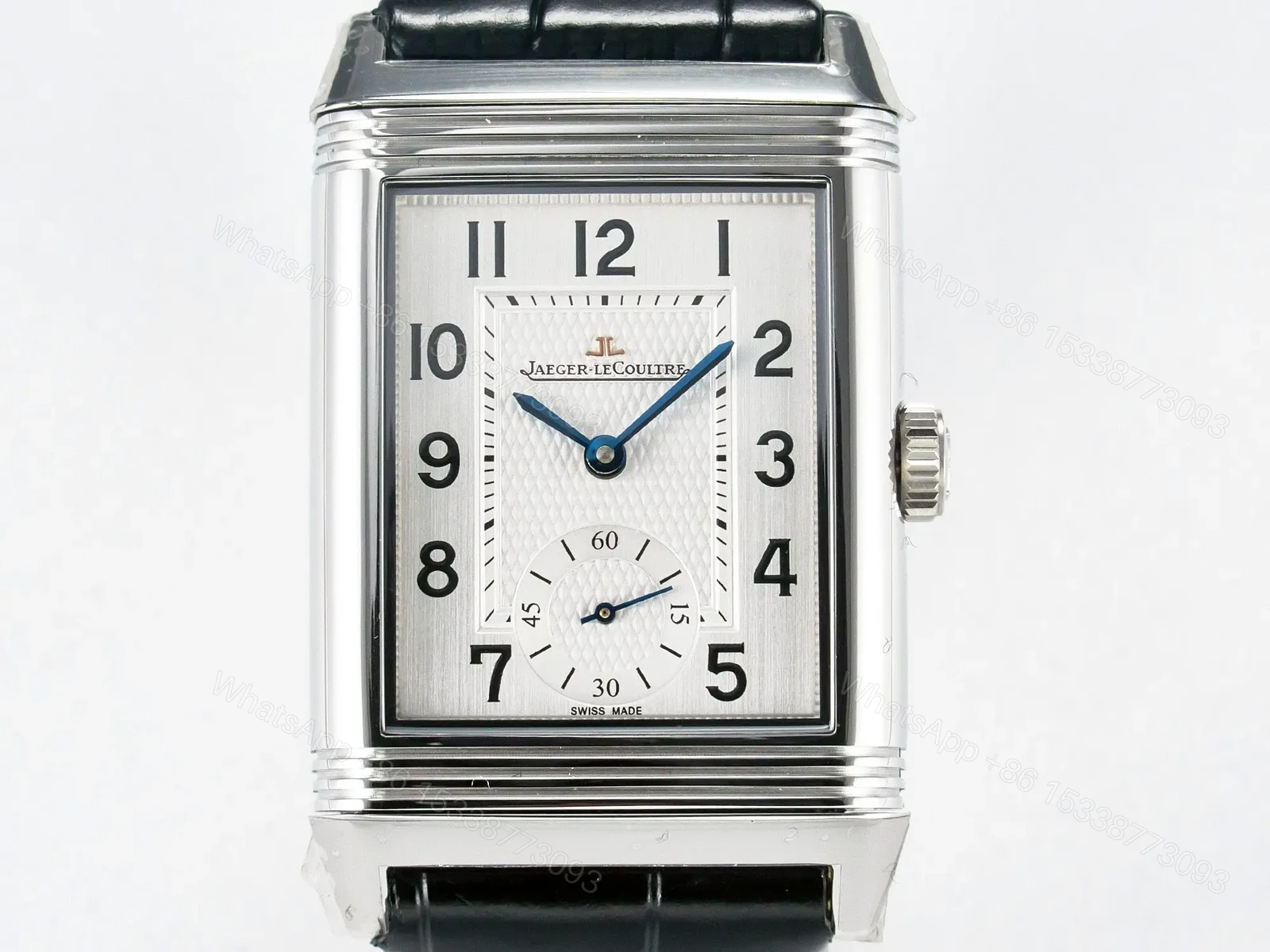 View 2 of Reverso Classic Duoface Small Seconds SS MGF Best Edition White Guilloché Dial on Black Leather Strap A854A