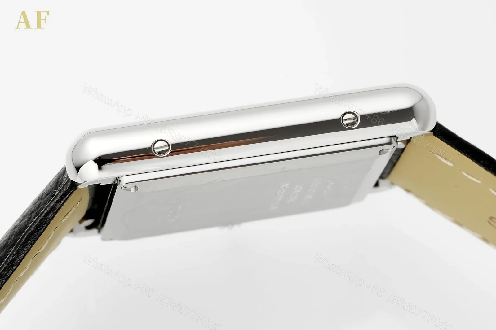View 3 of BV Factory Cartier Tank Solo Quartz Watch – Silver Case, Black Leather Strap, White Dial, Blue Hands