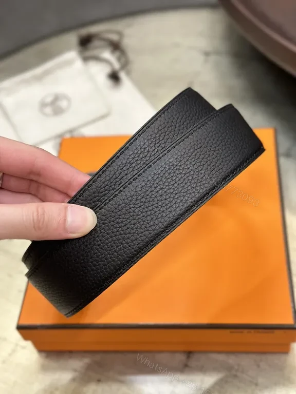 View 3 of Black Leather Hermes-Style H Buckle Belt - Modern Luxury Everyday Versatility