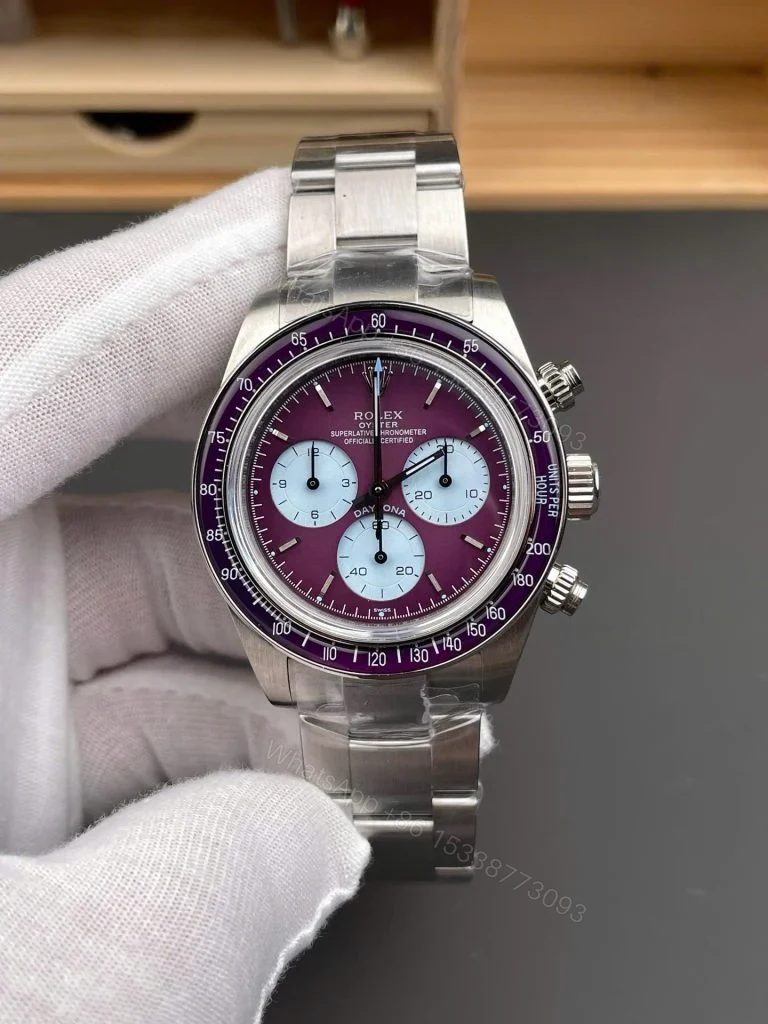 View 2 of Replica Rolex Cosmograph Daytona Yellow Gold Burgundy Dial 40mm