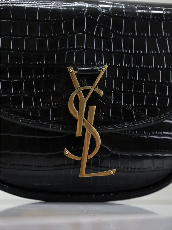View 4 of Compact Luxe Crocodile-Textured Crossbody: Signature YSL Hardware