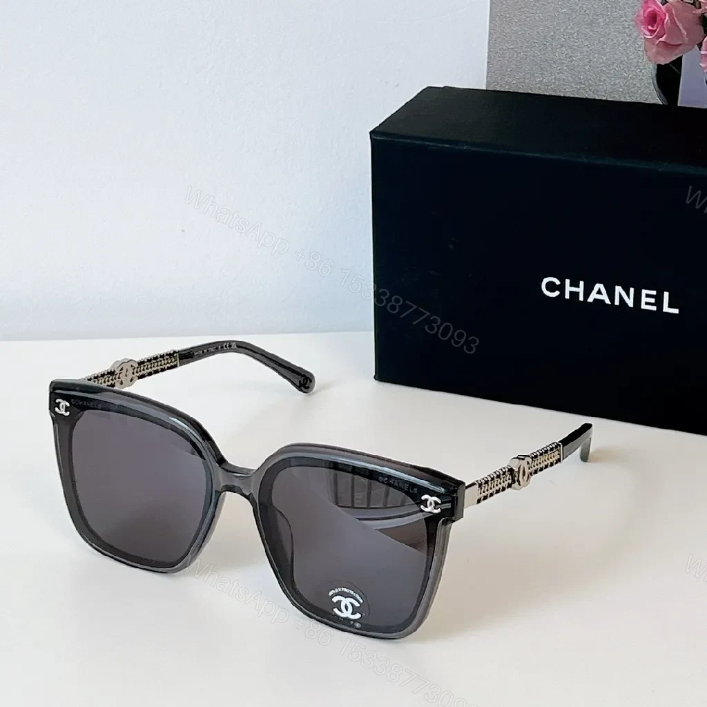 View 7 of Soft Pink Acetate Sunglasses with Gold Chain Temples - Square Silhouette