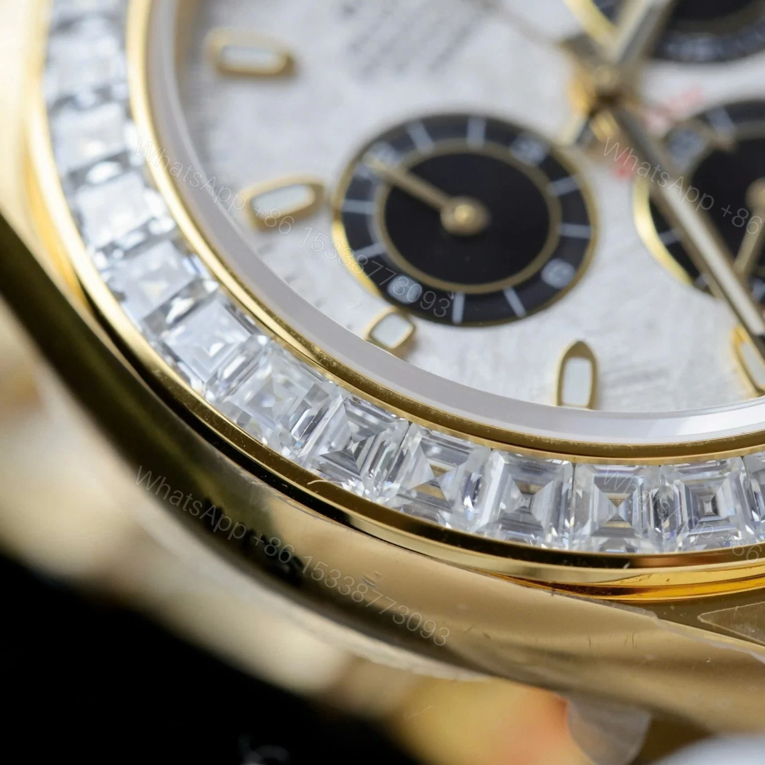 View 7 of Replica Rolex Cosmograph Daytona Meteorite Dial Gold Moissanite Baguette 40mm
