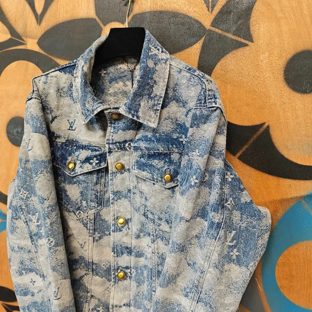 View 10 of Washed Denim Jacket with Luxe Monogram Pattern